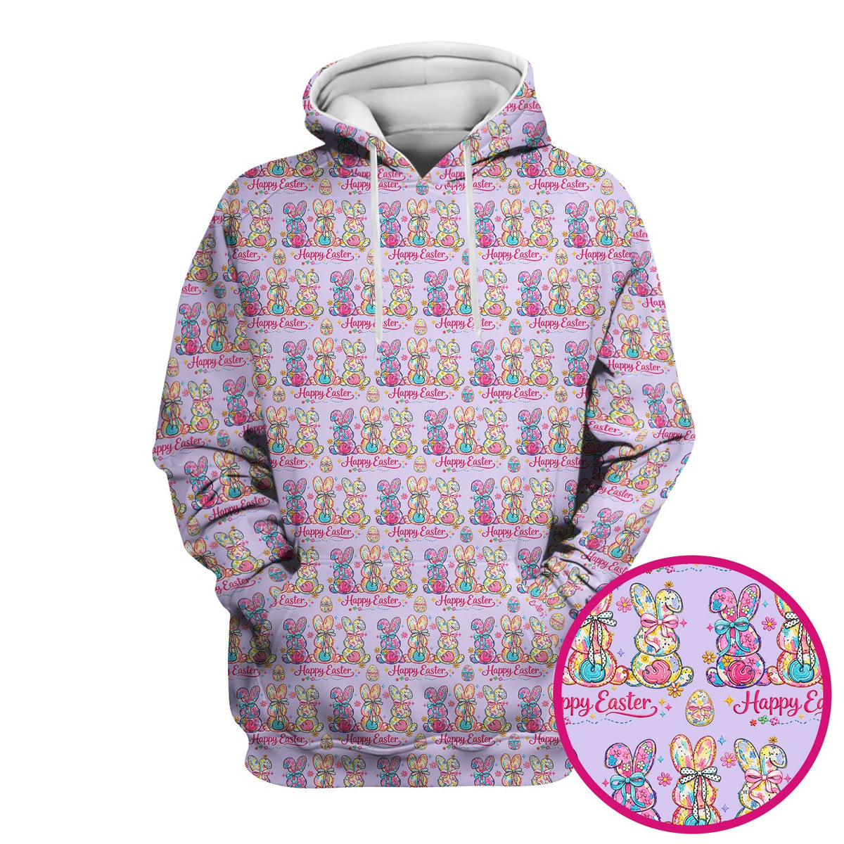 Pink Happy Easter Bunny Pattern Scrub Top, Comfortable Scrubs for Nurses