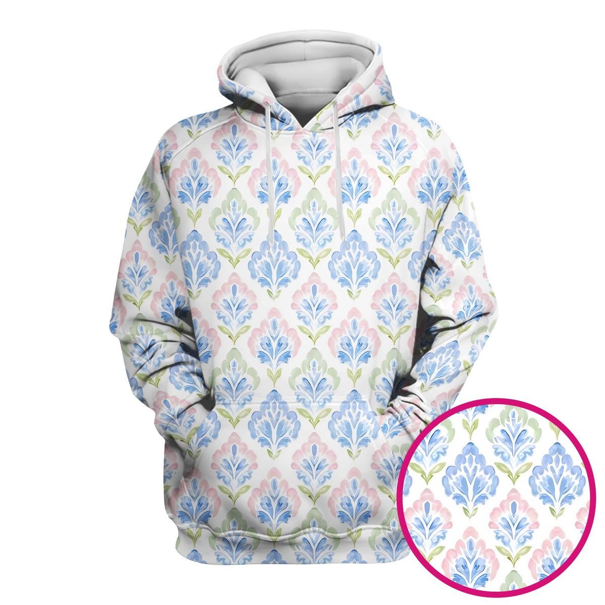 Blue Floral Damask Nurse Scrub Top