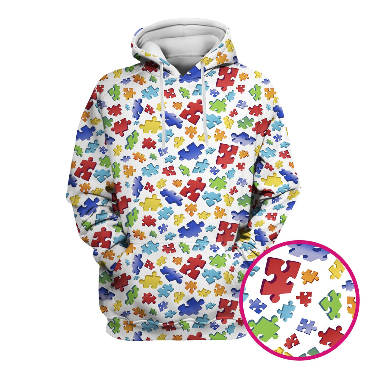 Colorful Scattered Puzzle Piece Nurse Scrub Top