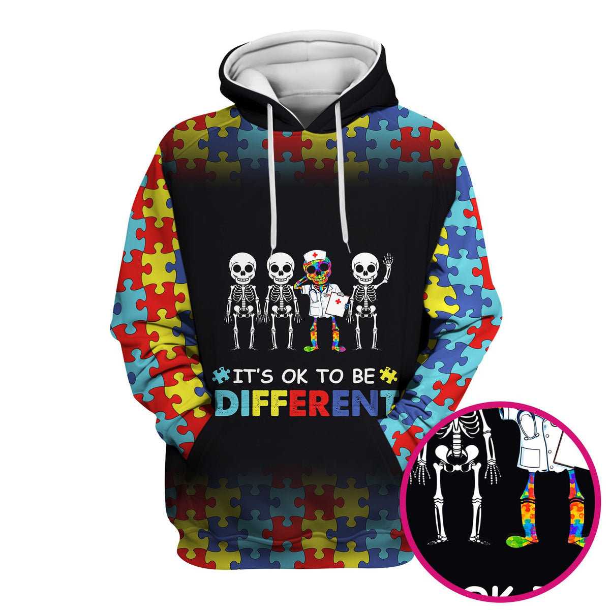 Autism Puzzle Skeleton It's OK To Be Different Nurse Scrub Top