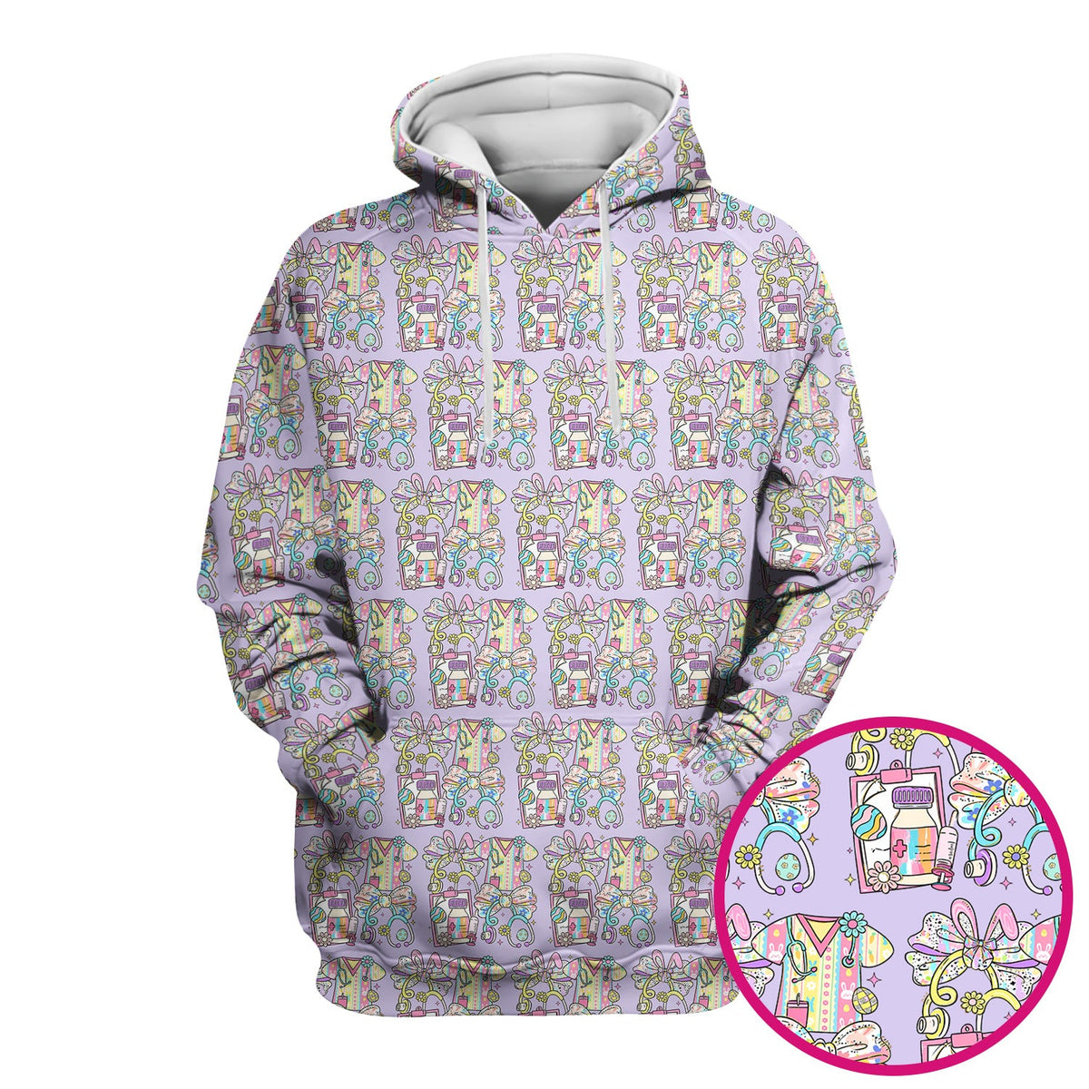 Colorful Nurse Scrub Supplies Pattern Scrub Top, Breathable Fabrics Nursing Uniform