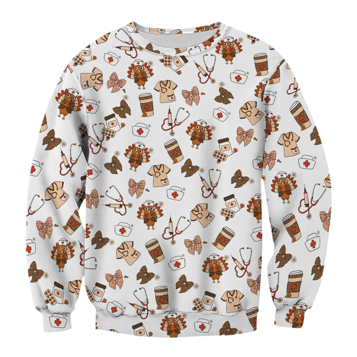 Cute Nurse Fall Season Scrub Top - Thanksgiving Turkey & Stethoscope Medical Design  - Gift for RN LPN CNA