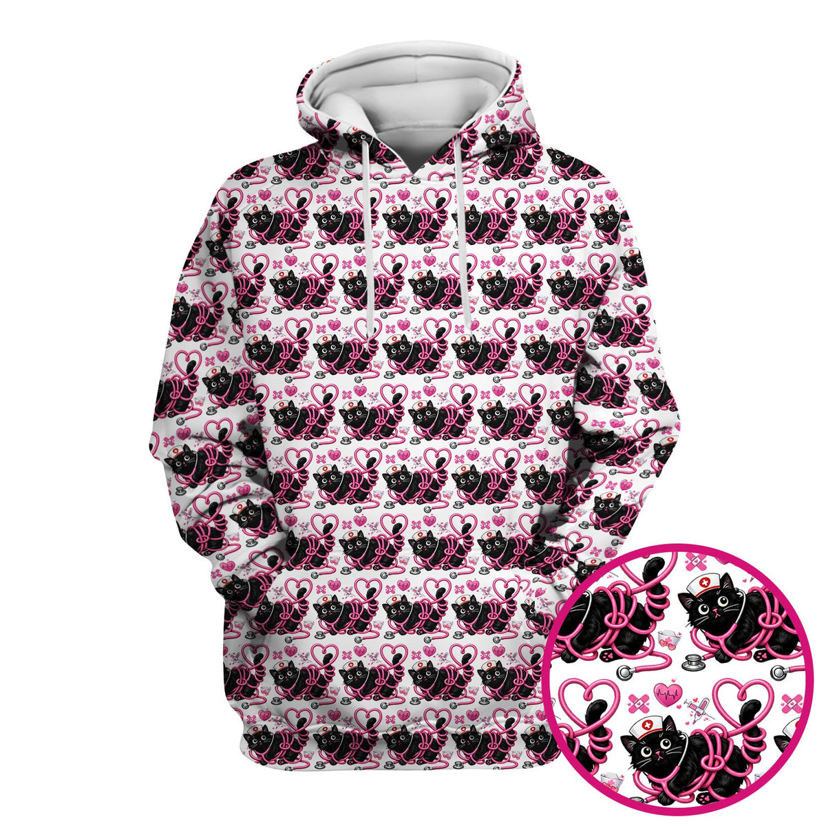 Valentine Cat Nurse Heart Scrub Top
