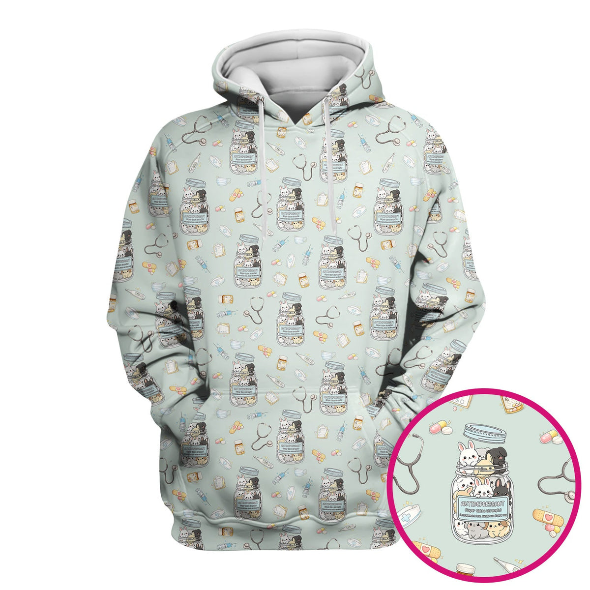 Whimsical Antidepressant Rabbit Jar Nurse Scrub Top