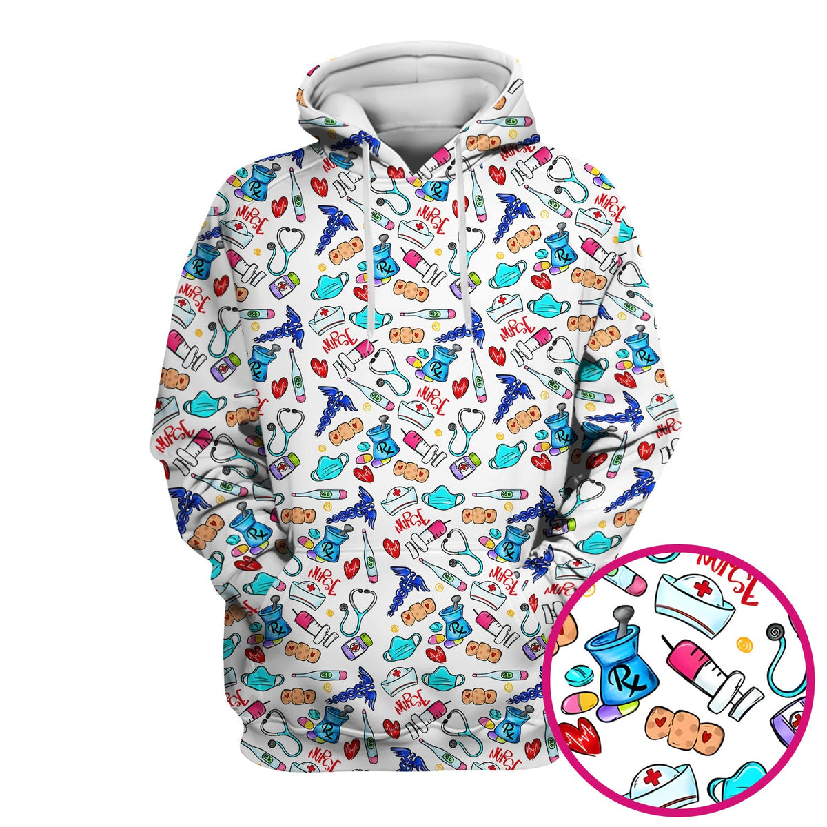 Nurse Medical Icons Stethoscope Heart Pattern Scrub Top, Comfortable Scrubs for Nurses
