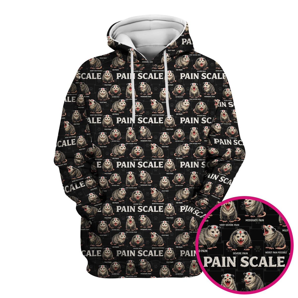 Edgy Possum Pain Scale Nurse Pattern Scrub Top, Comfortable Scrubs For Nurses