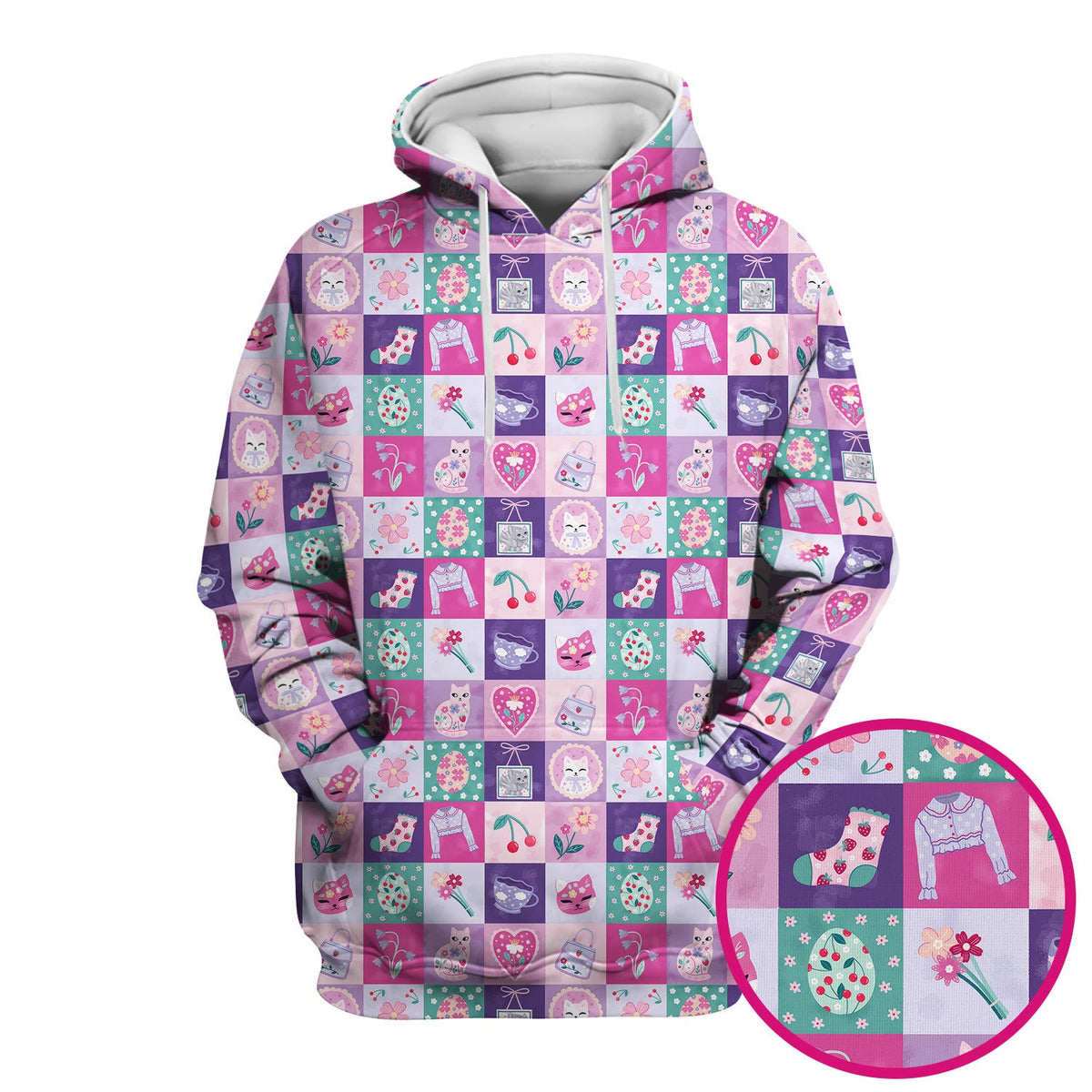 Pastel Cat Patchwork Kawaii Nurse Scrub Top