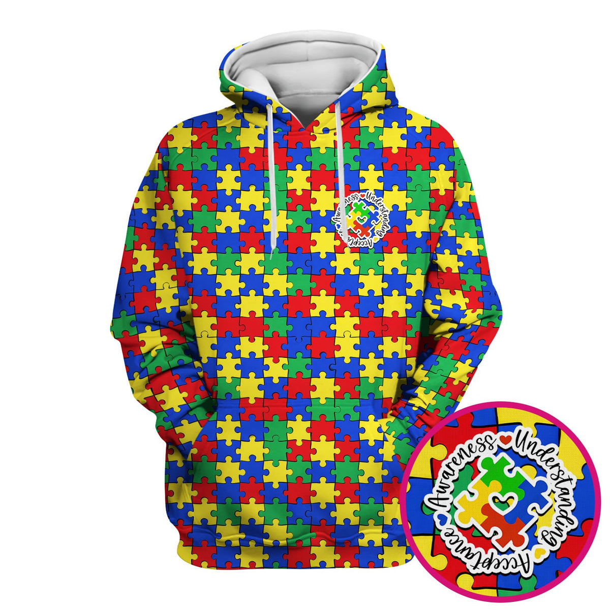 Autism Awareness Puzzle Pattern Scrub Top, Breathable Fabrics Nursing Uniform