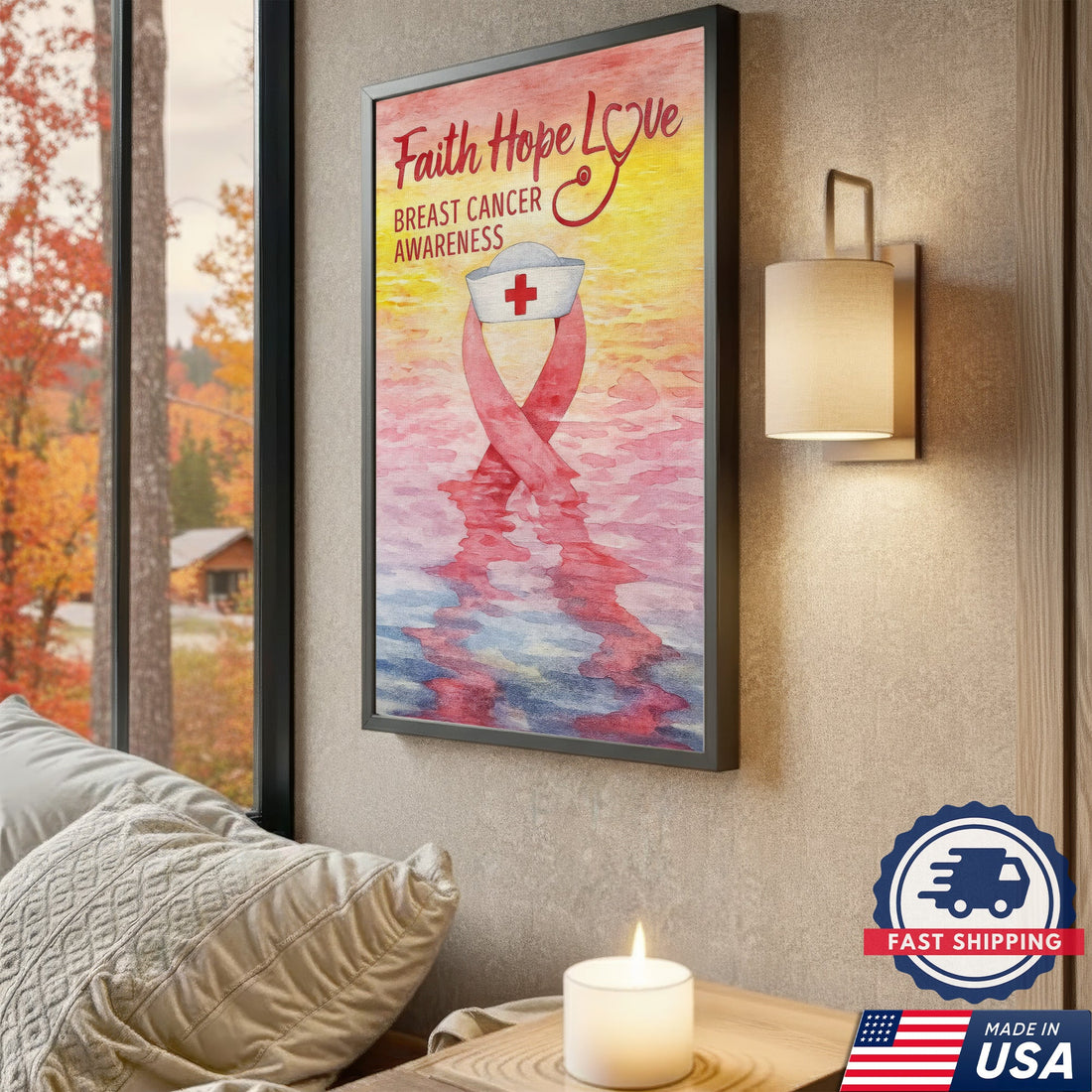 Faith Hope Love Breast Cancer Awareness Nurse Canvas