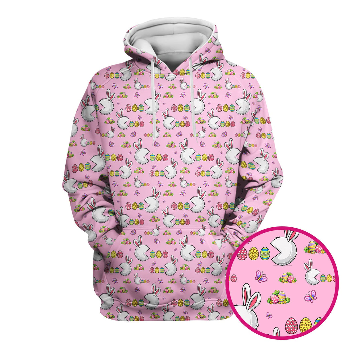 Easter Bunny and Colorful Eggs Print Scrub Top, Breathable Fabrics Nursing Uniform