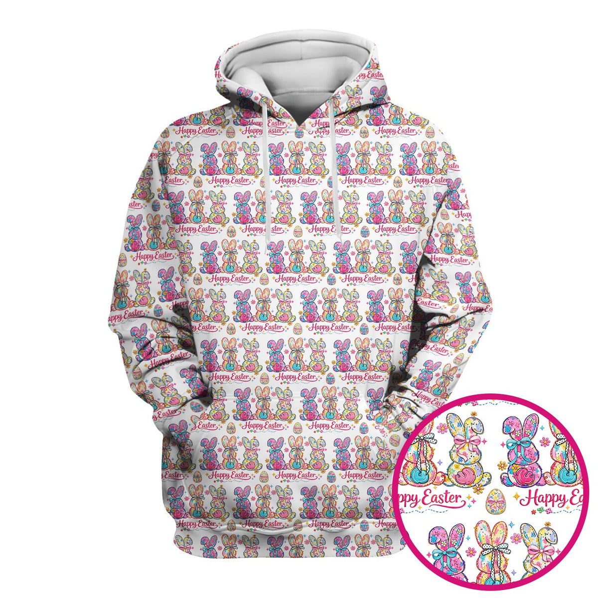 Pink Happy Easter Bunny Pattern Scrub Top, Comfortable Scrubs for Nurses