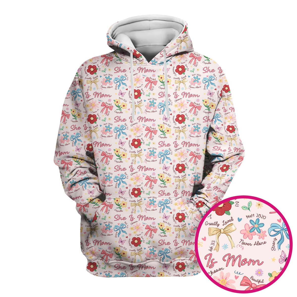 She Is Mom Floral Bow Nurse Scrub Top