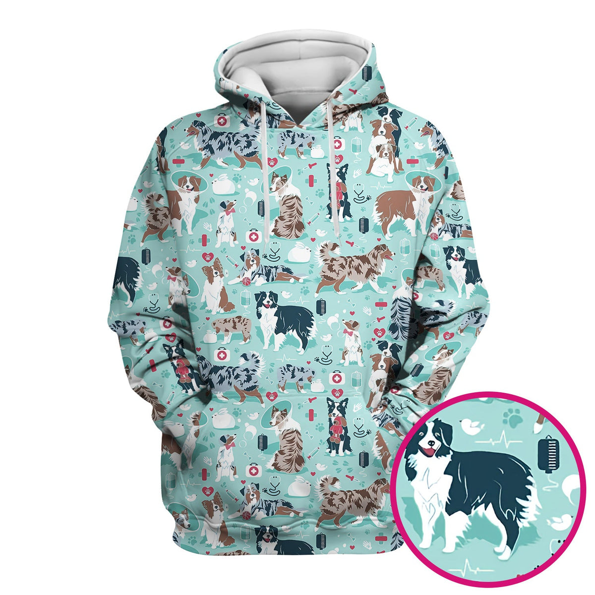 Cute Dog Pattern Veterinary Scrub Top, Breathable Fabrics Nursing Uniform