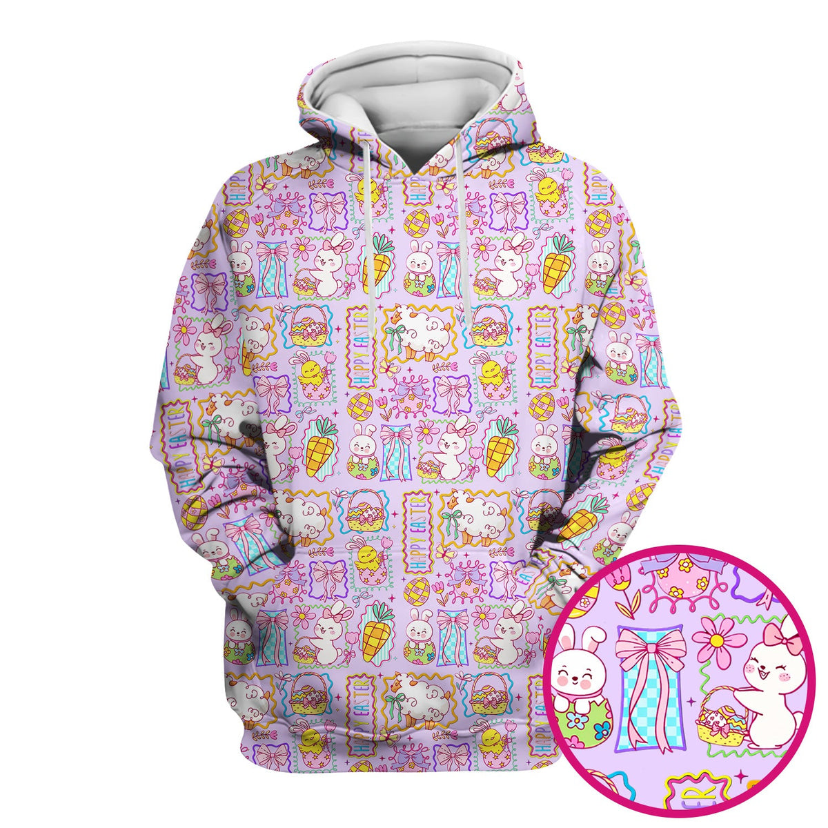 Cute Easter Bunny Egg and Bow Print Scrub Top, Breathable Fabrics Nursing Uniform