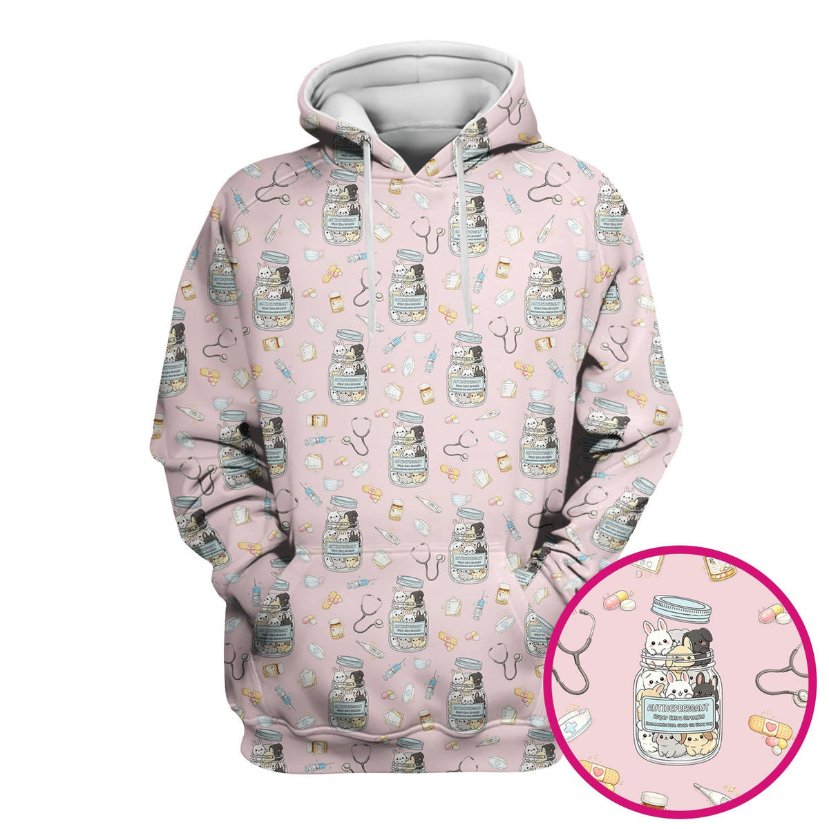 Whimsical Antidepressant Rabbit Jar Nurse Scrub Top