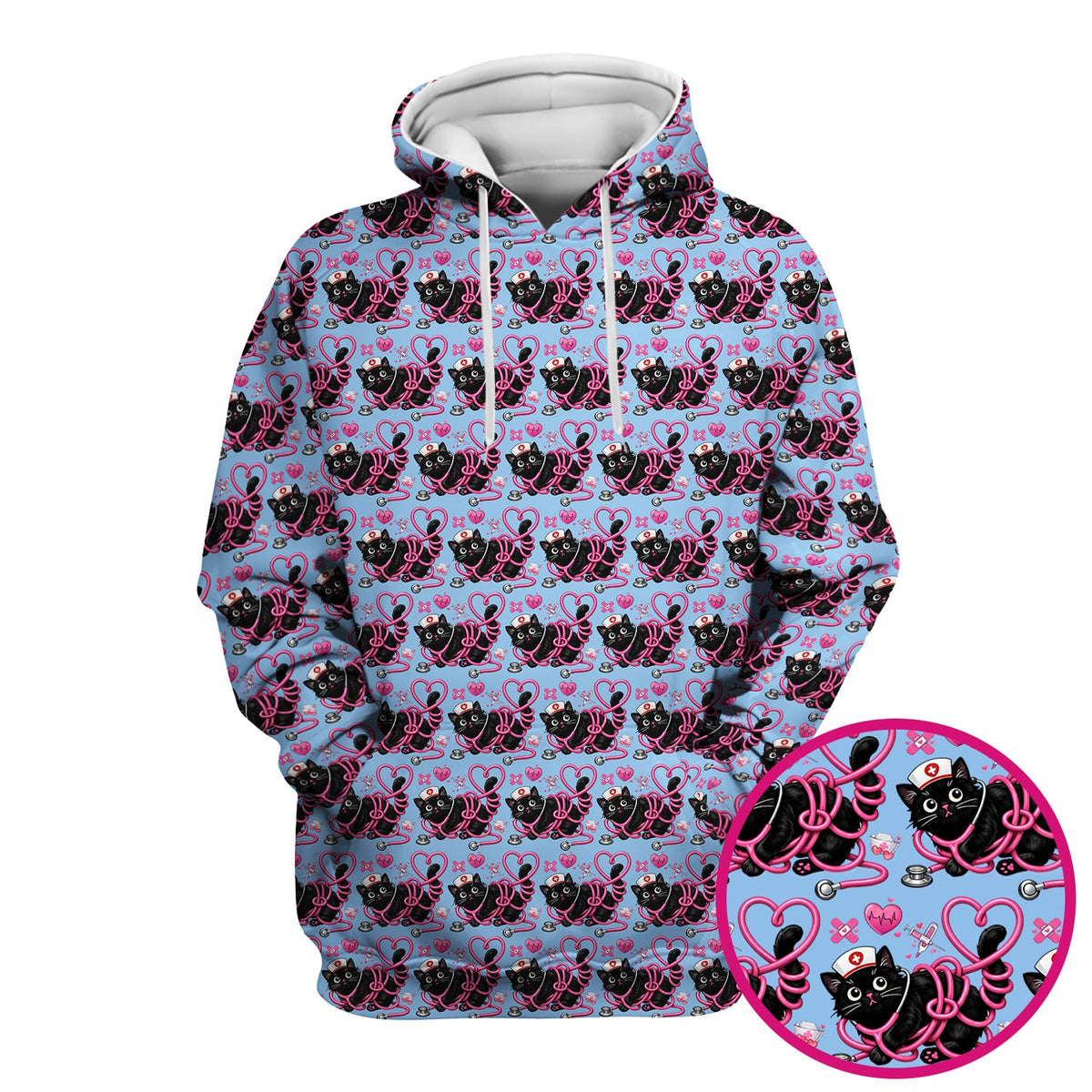 Valentine Cat Nurse Heart Scrub Top