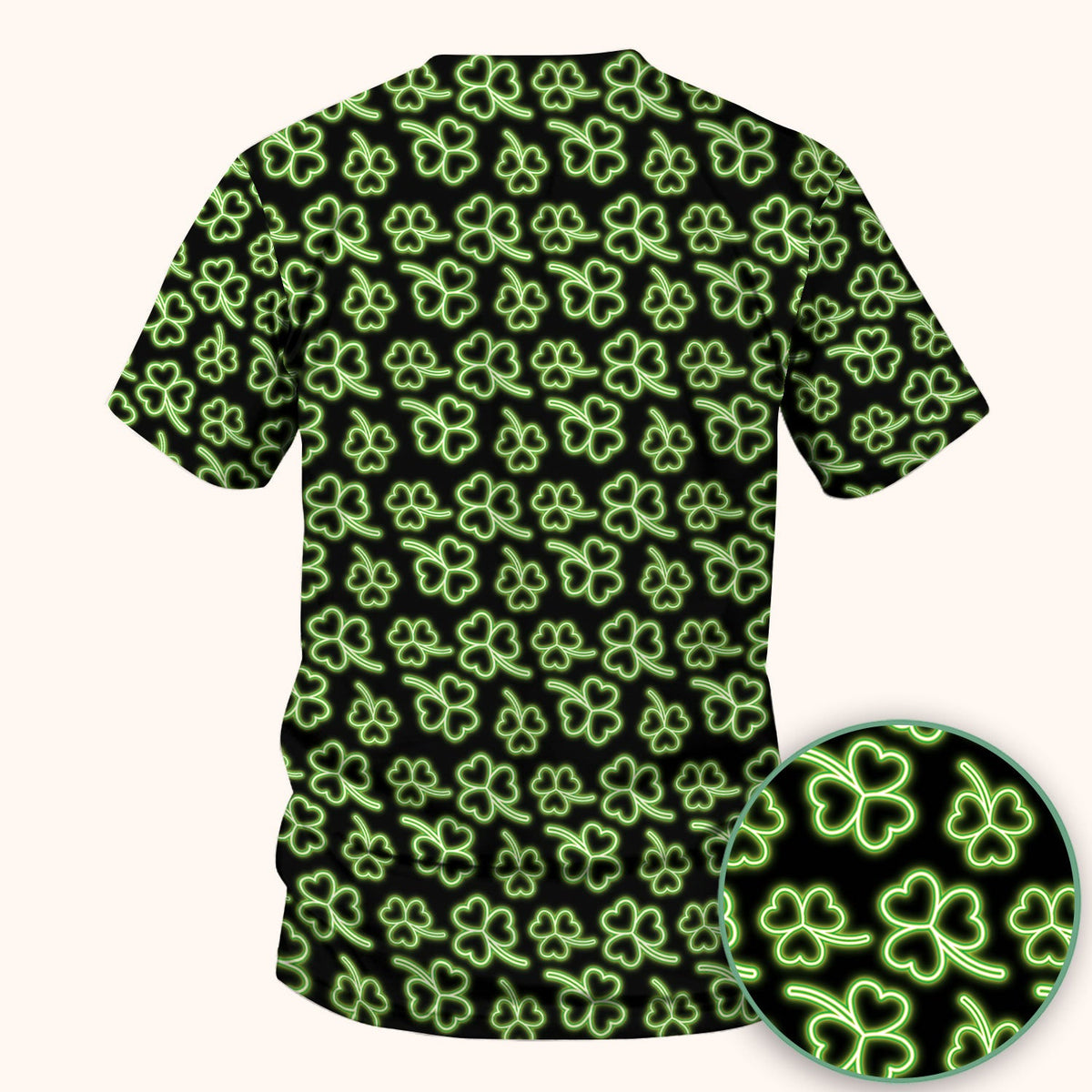 Neon Shamrock Nurse Scrub Top, St. Patrick’s Day Glow Green Pattern Pattern Shirt,  Breathable Fabrics Nursing Uniform