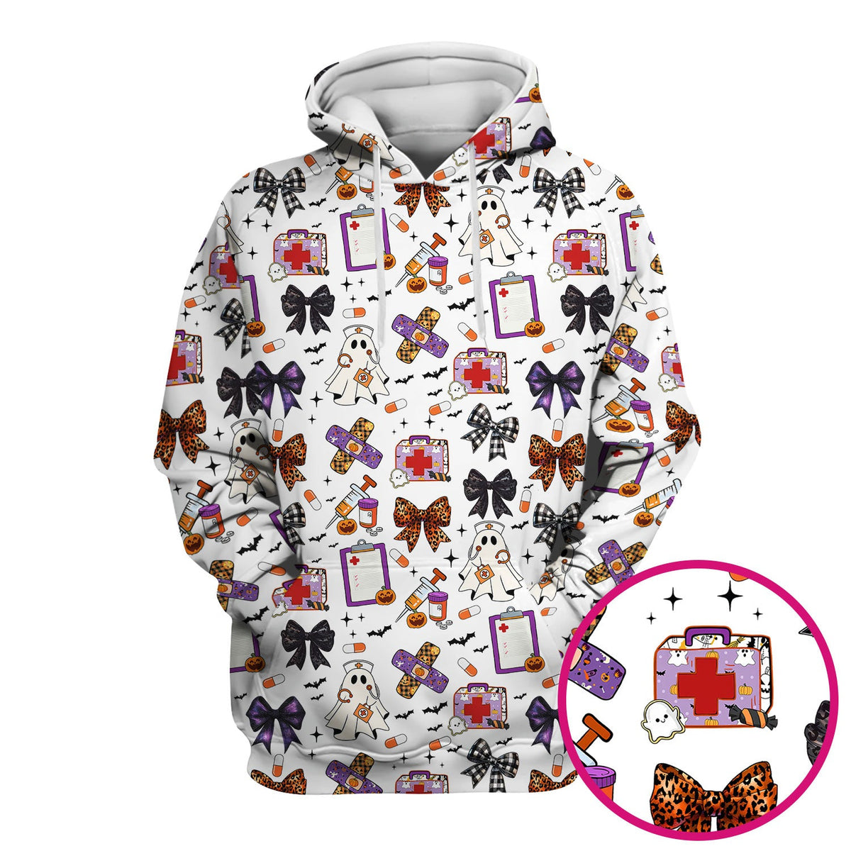 Spooky Ghost Pumpkin Bow Nurse Scrub Top
