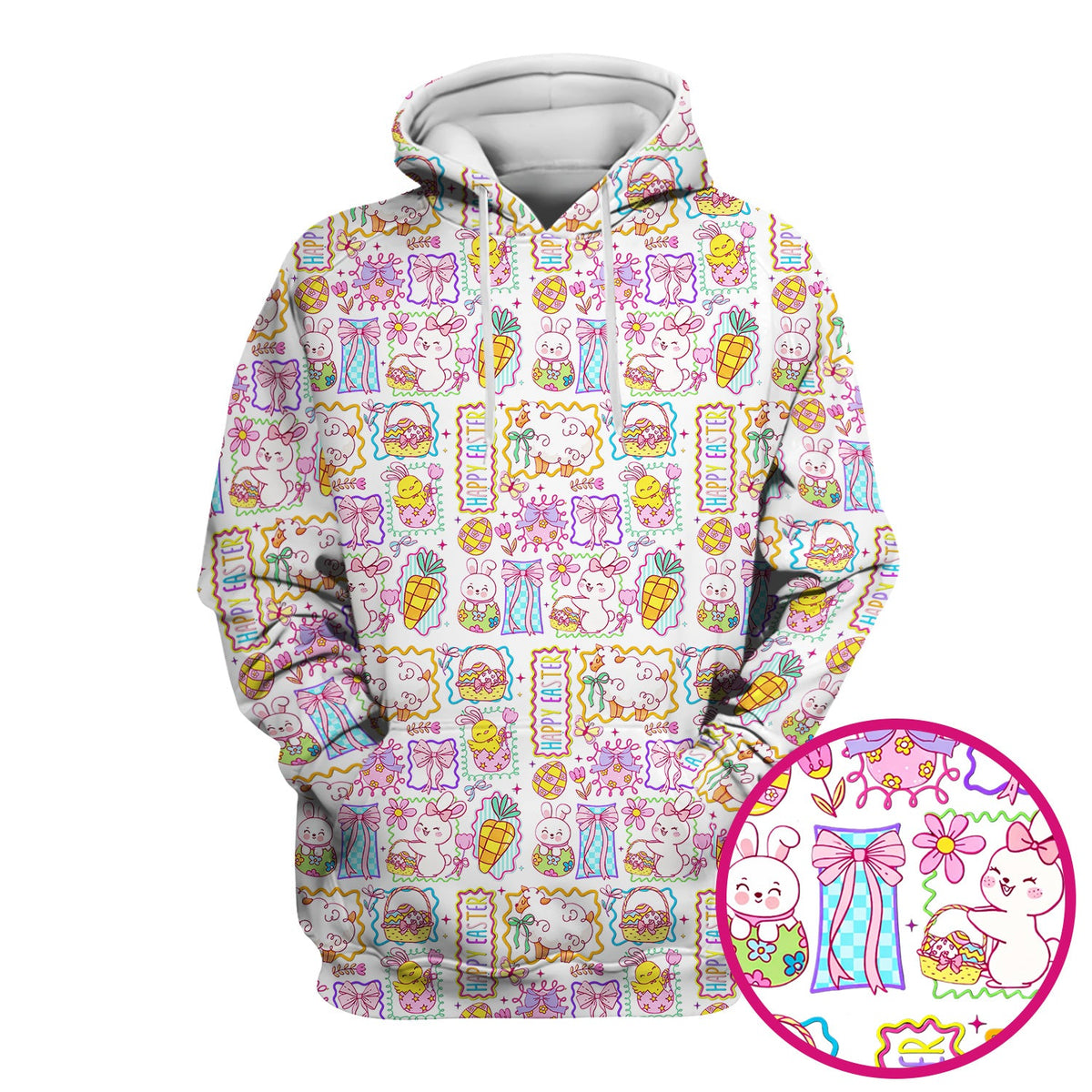 Cute Easter Bunny Egg and Bow Print Scrub Top, Breathable Fabrics Nursing Uniform