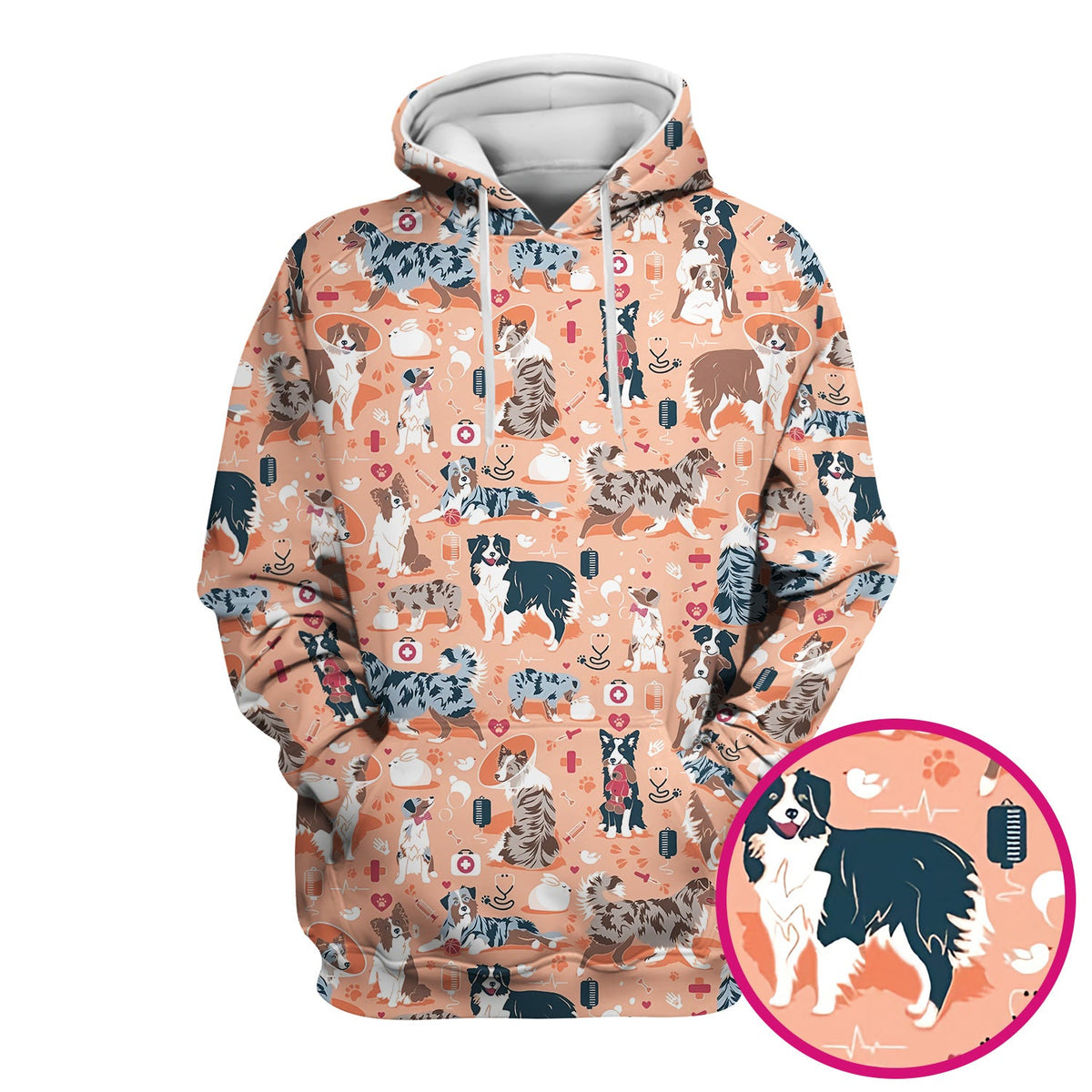 Cute Dog Pattern Veterinary Scrub Top, Breathable Fabrics Nursing Uniform