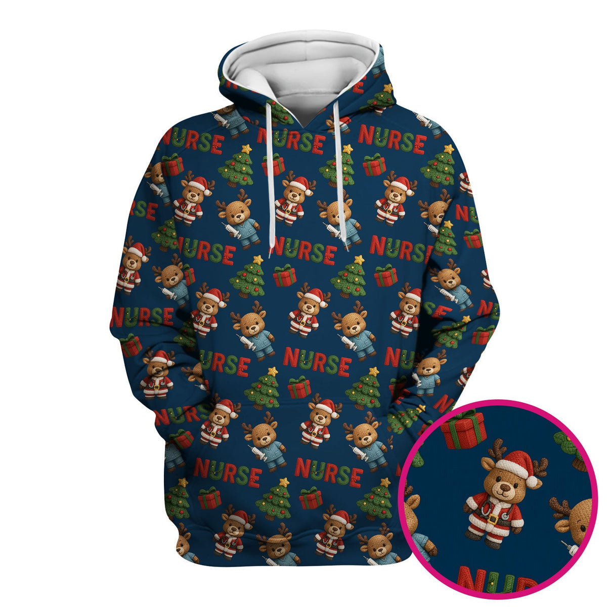 Reindeer Christmas Scrub Top, Cute Holiday Nurse Scrub Shirt, Festive Pattern Nursing Uniform