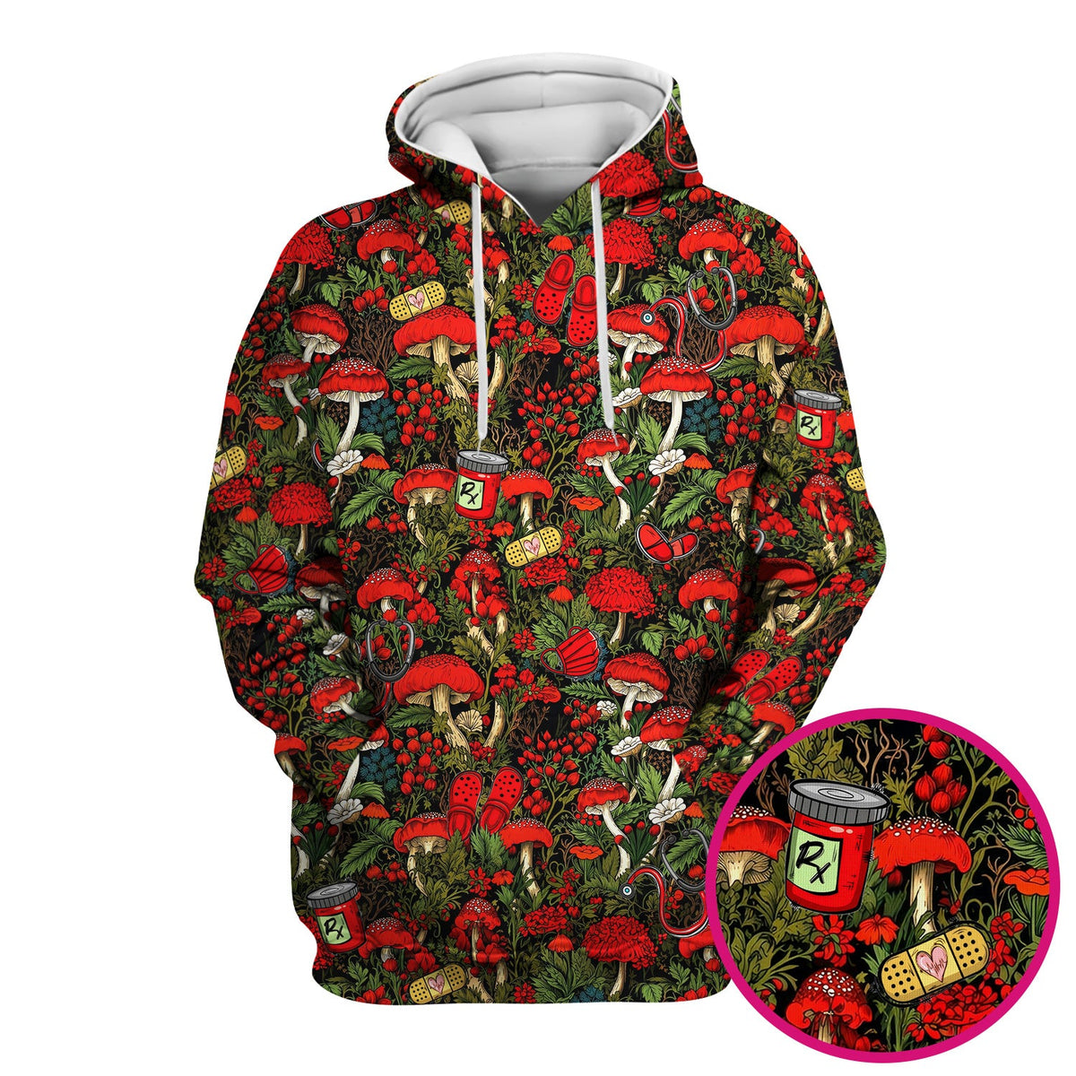 Red Mushroom Forest Nurse Scrub Top