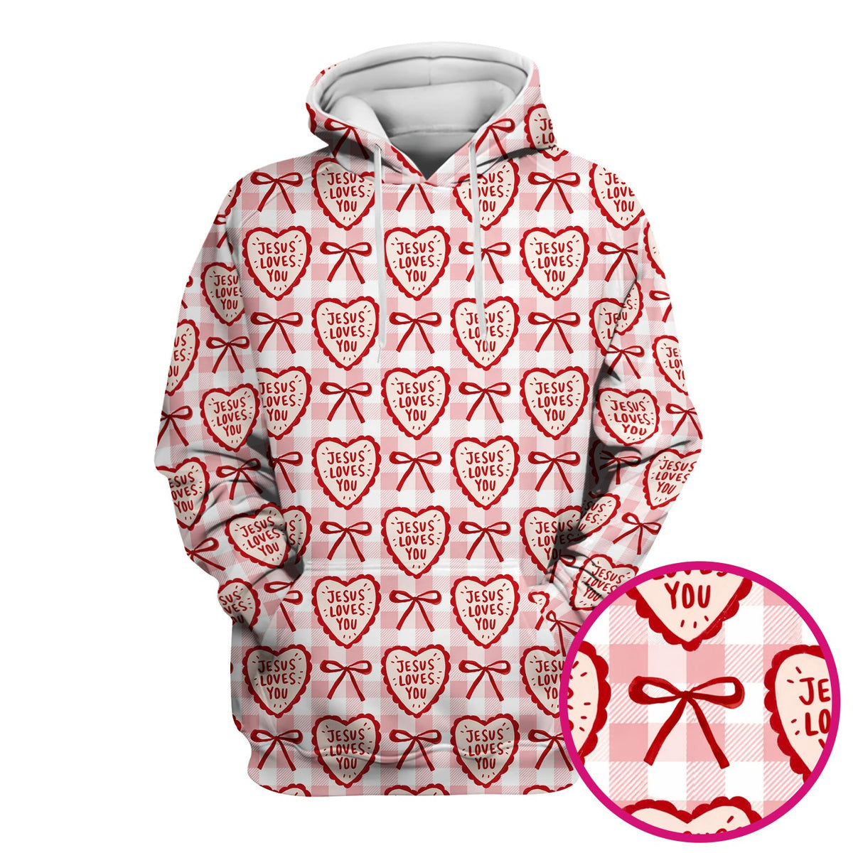 Jesus Loves You Heart Plaid Print Scrub Top, Breathable Fabrics Nursing Uniform