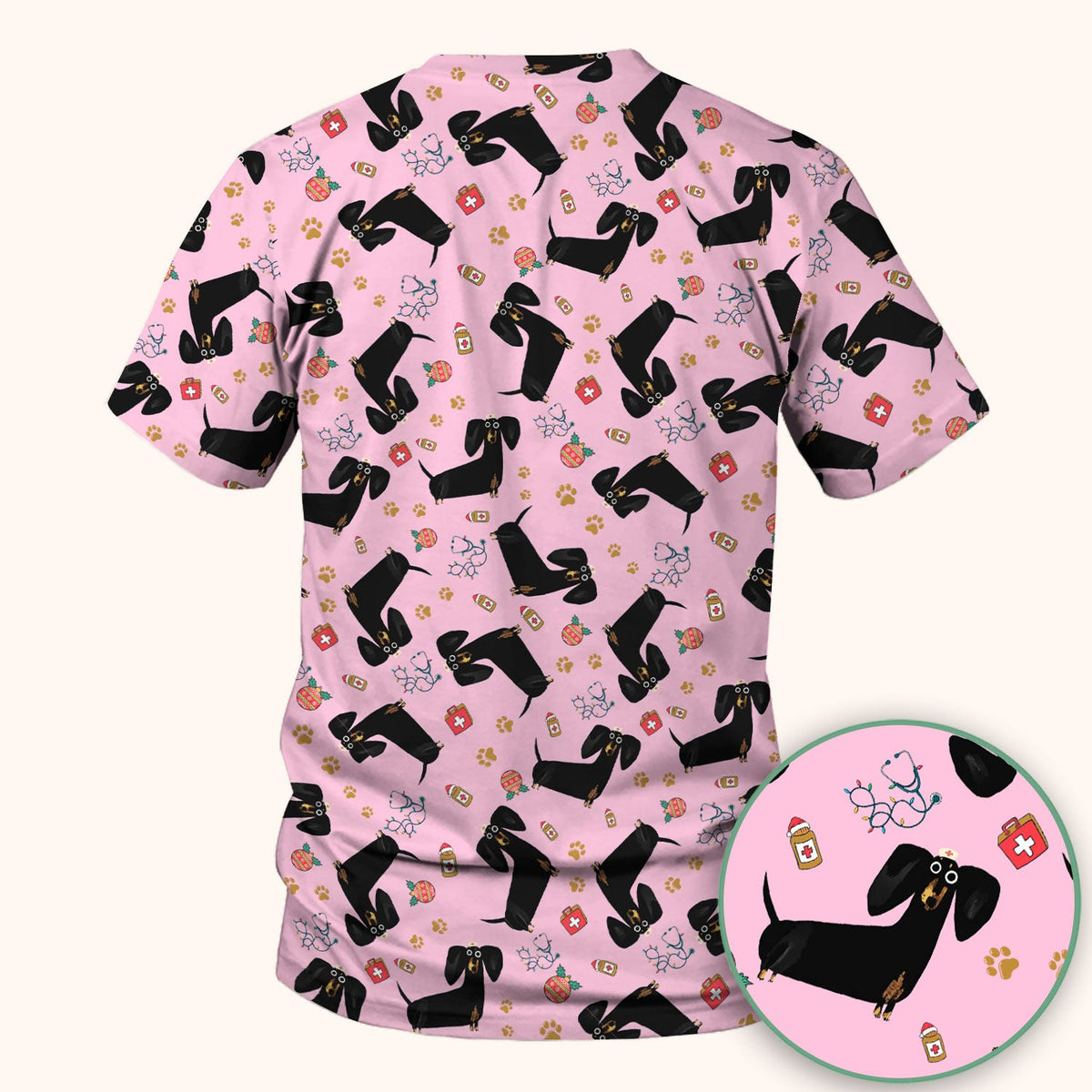 Black Dachshund Nurse Scrub Top - Gift For Dog Lover