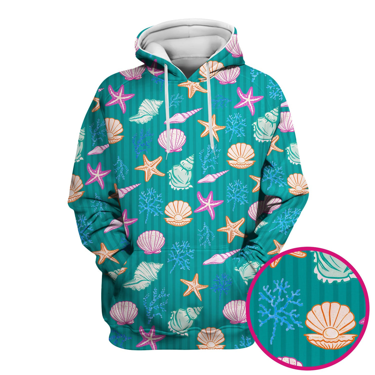 Colorful Seashell Starfish Ocean Stripe Nurse Scrub Top