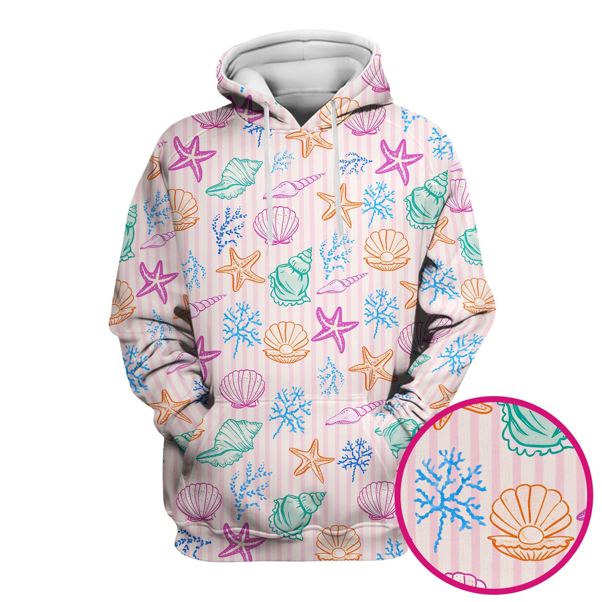 Colorful Seashell Starfish Ocean Stripe Nurse Scrub Top