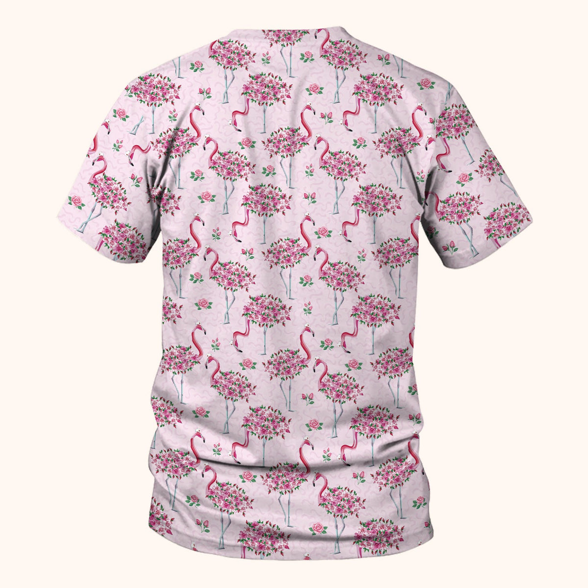 Pink Flamingo Floral Pattern Scrub Top, Comfortable Scrubs for Nurses