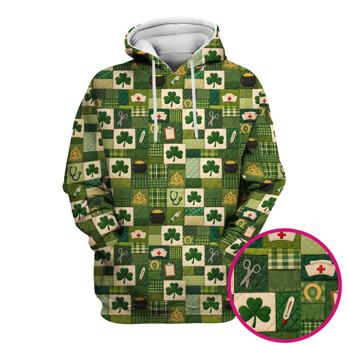 St Patrick Patchwork Shamrock Nurse Scrub Top