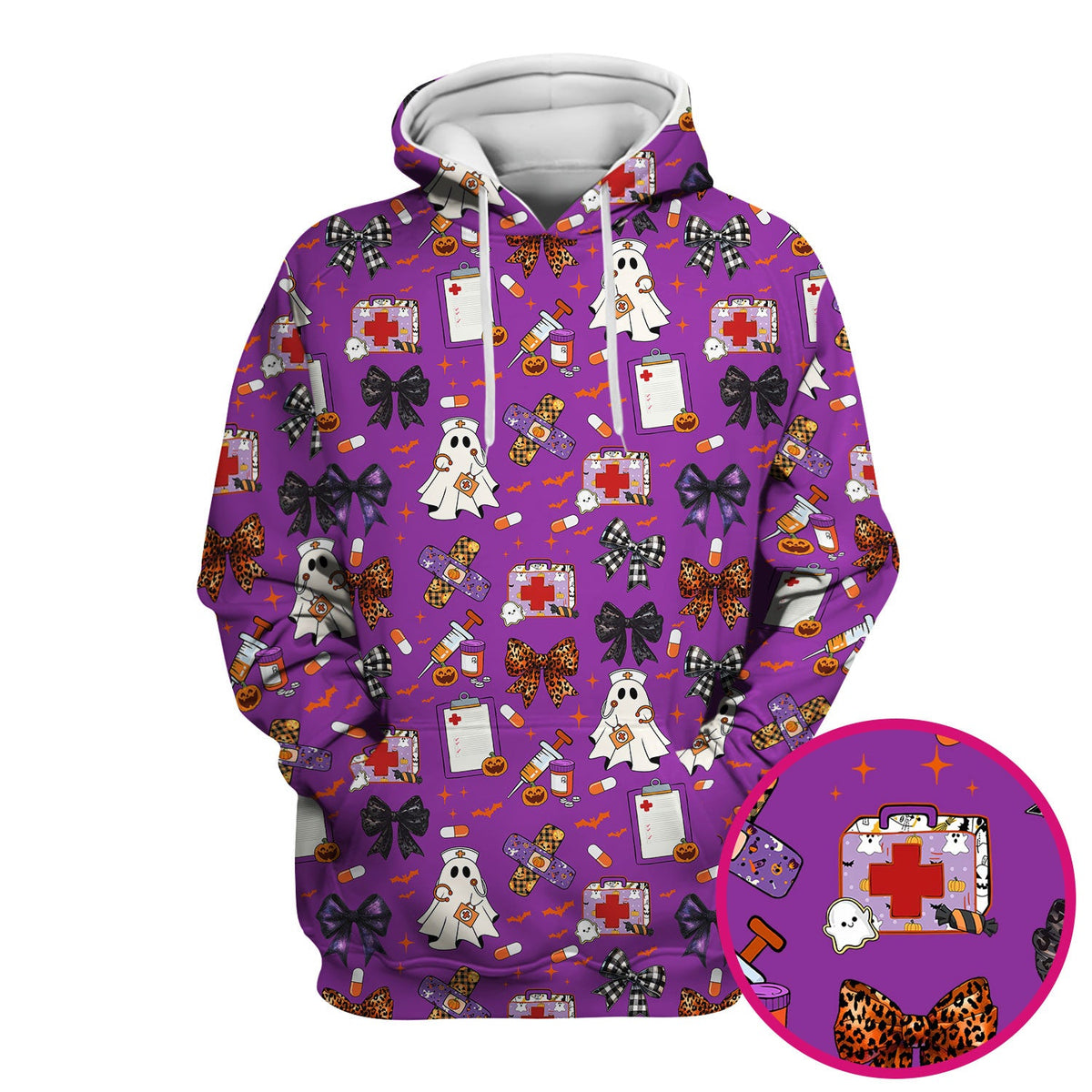 Spooky Ghost Pumpkin Bow Nurse Scrub Top