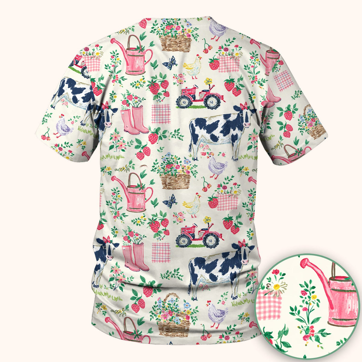 Strawberry Cow Country Style Scrub Top, Comfortable Scrubs for Nurses