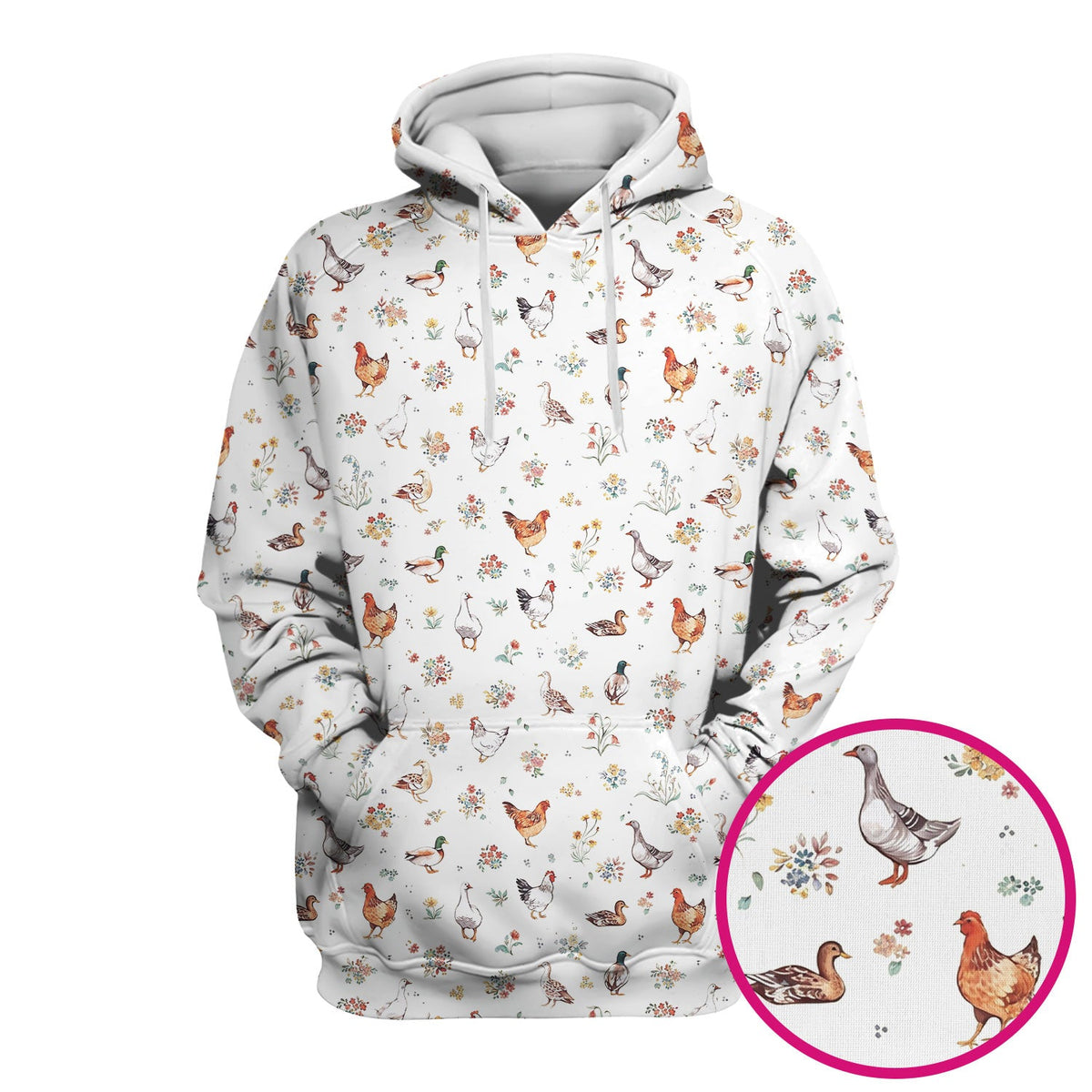Farm Chicken Duck Floral Pattern Scrubs Top, Comfortable Scrubs for Nurses