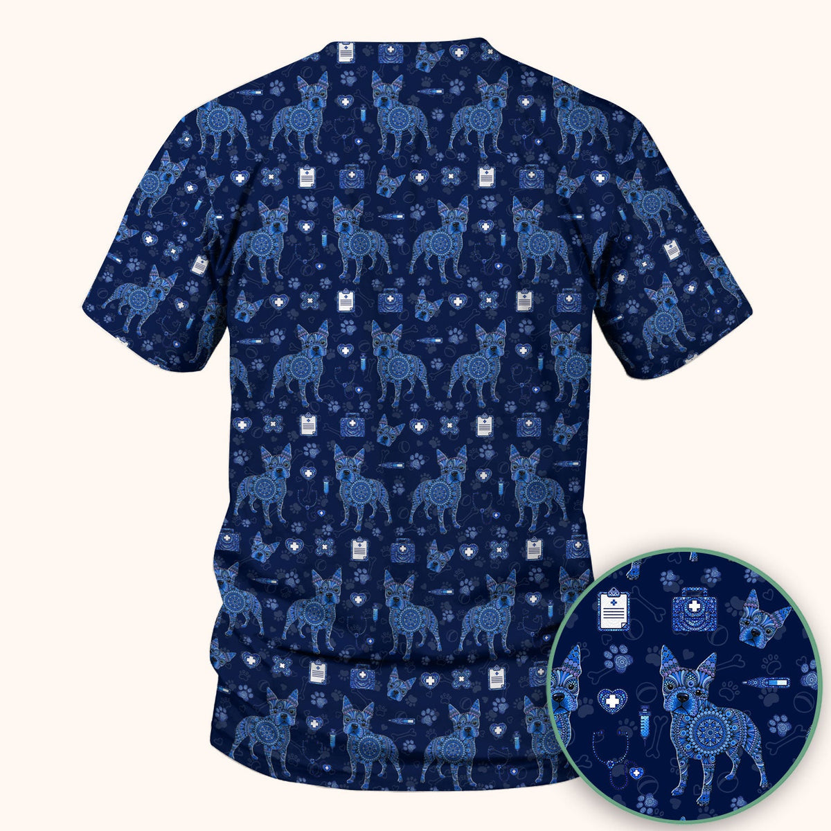 Blue Heeler Australian Cattle Dog Scrub Top, Australia Dot Art Pattern Shirt, Breathable Fabrics Nursing Uniform