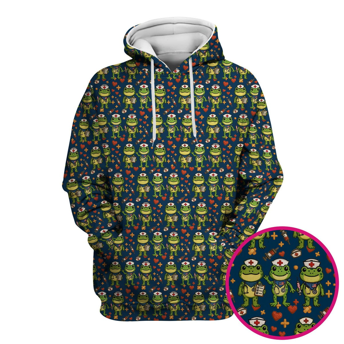 Frog Pattern Scrub Top, Cute Frog Scrub Shirt, Breathable Fabrics Nursing Uniform