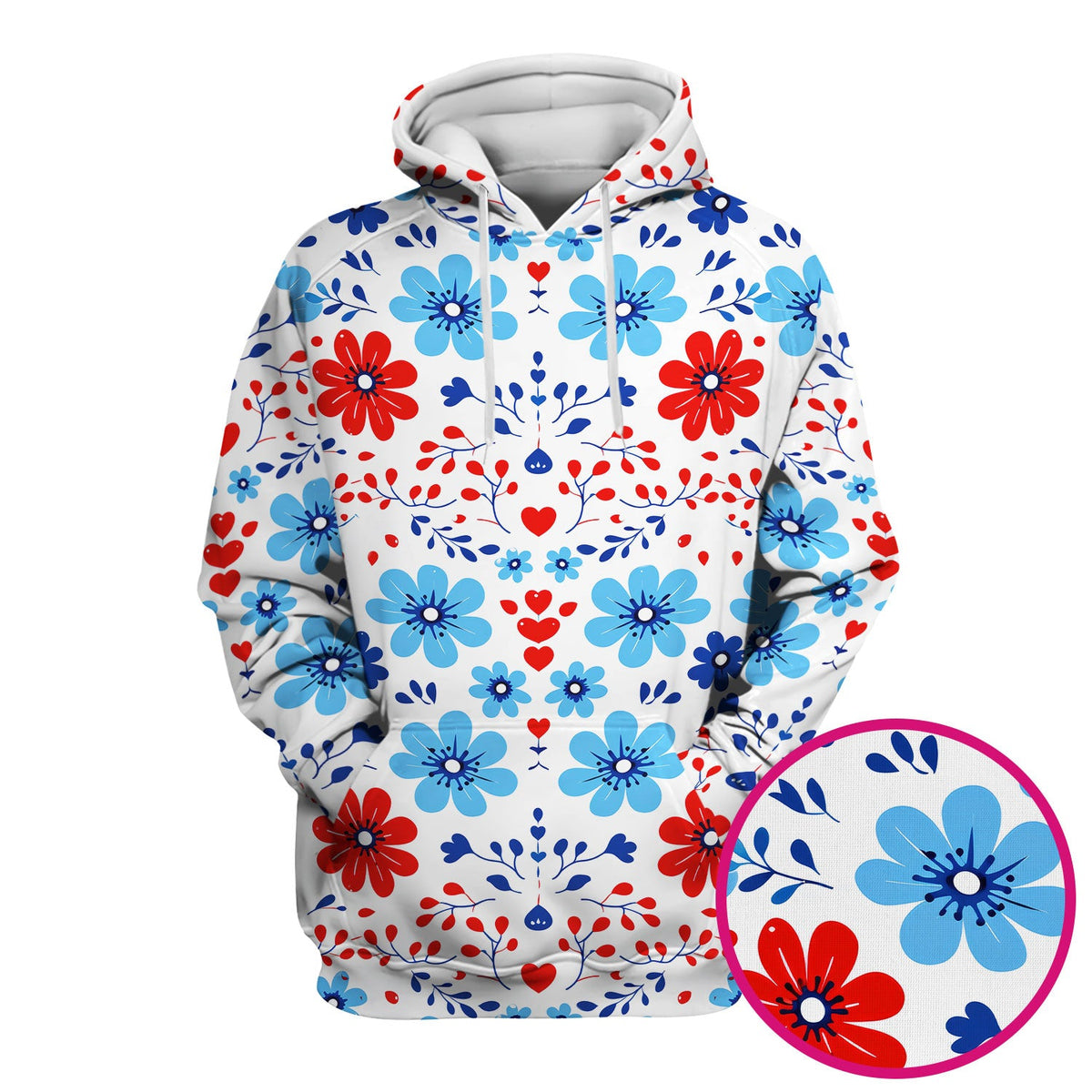 Symmetrical Folk Floral Heart Pattern Scrub Top, Breathable Fabrics Nursing Uniform