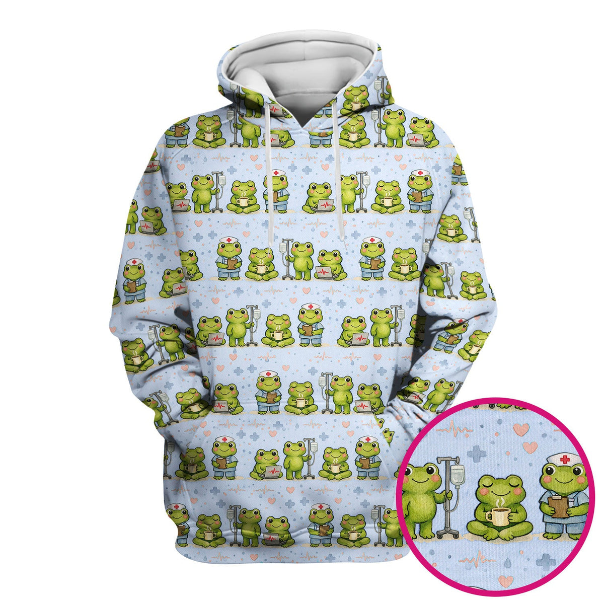 Adorable Frog Nurse Various Poses Print Scrub Top, Comfortable Scrubs for Nurses