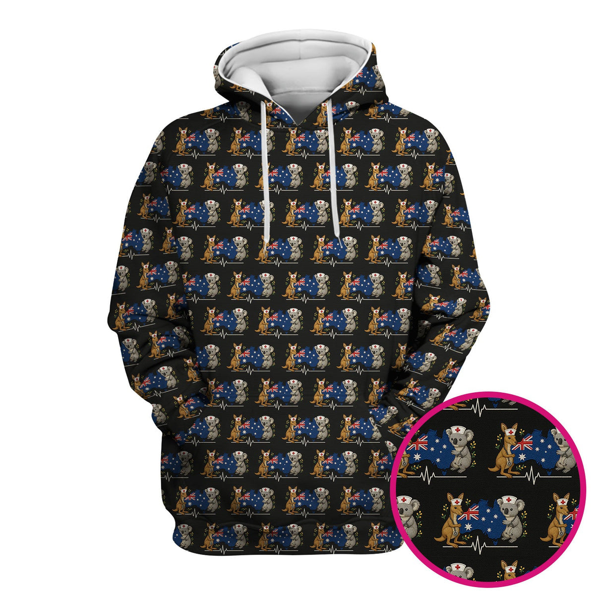 Australian Nurse Scrub Top, Cute Koala Kangaroo Heartbeat Pattern Shirt,  Breathable Fabrics Nursing Uniform