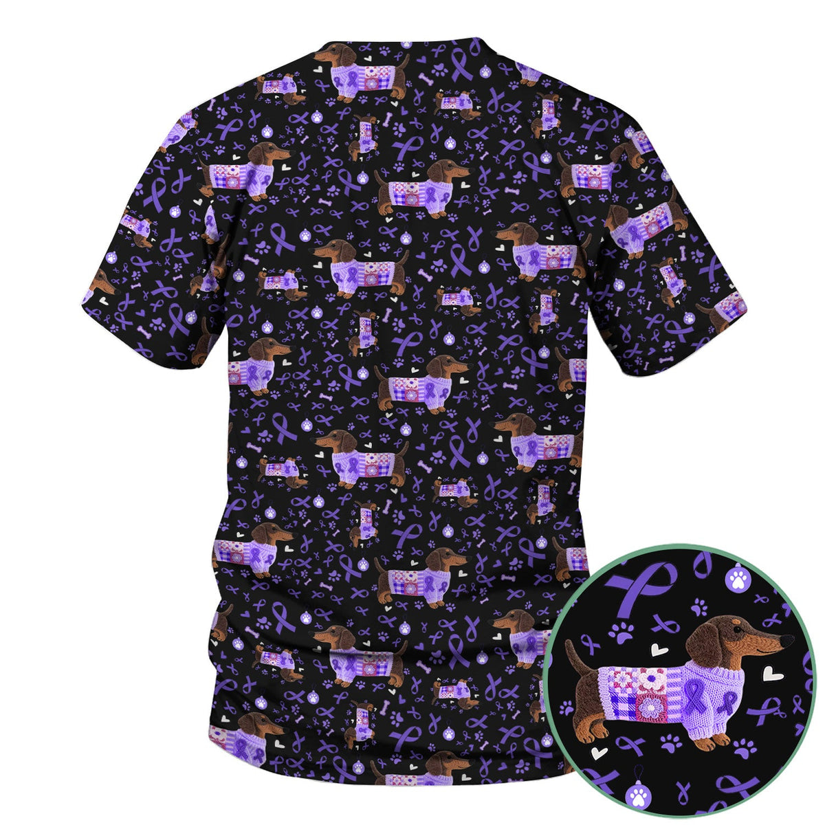 Purple Ribbon Dachshund Nurse Scrub Top
