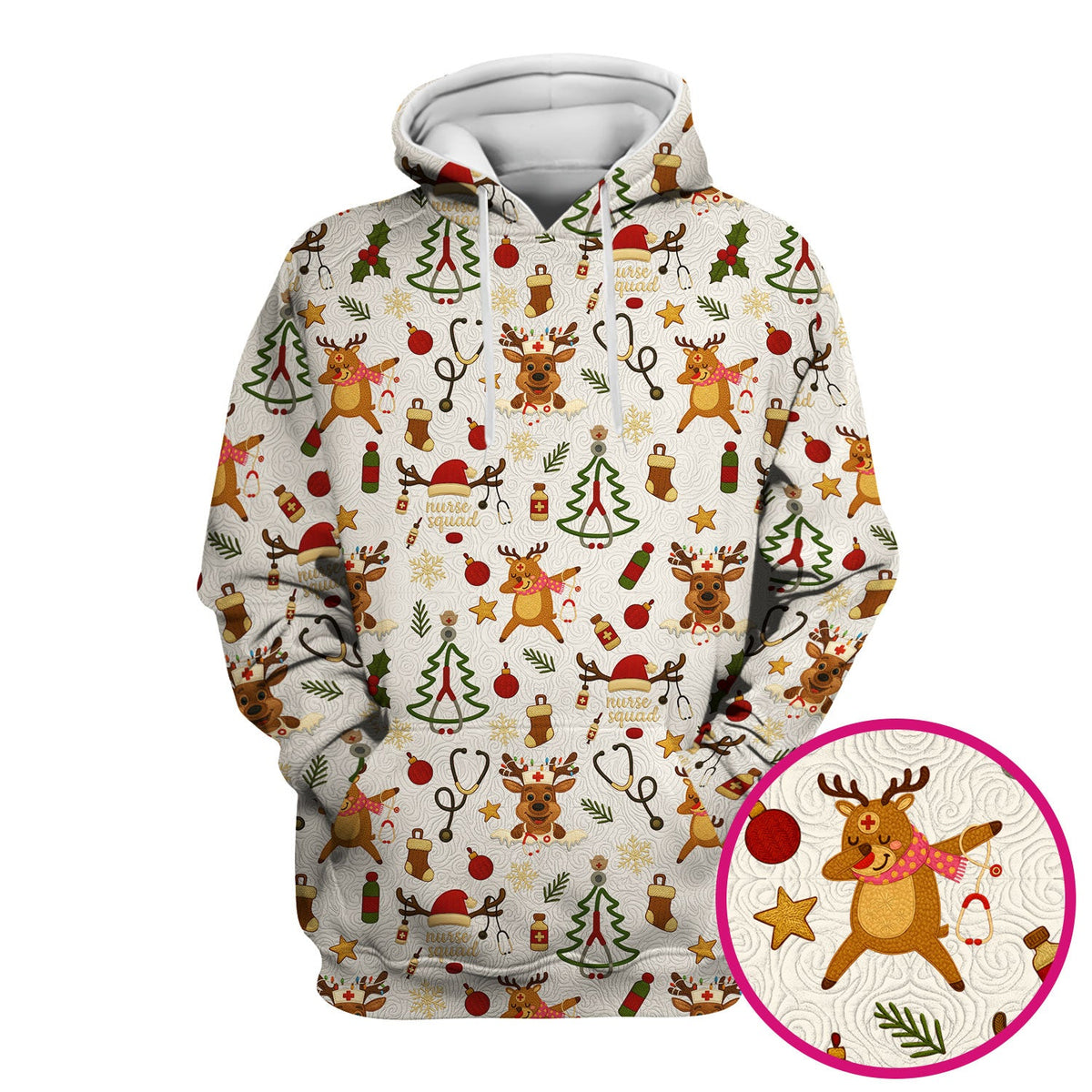 Christmas Reindeer Scrub Top - Cute Holiday Nurse Scrubs with Reindeer Print - Funny Xmas Medical Scrub Shirt Gift for Women CNA RN Doctor