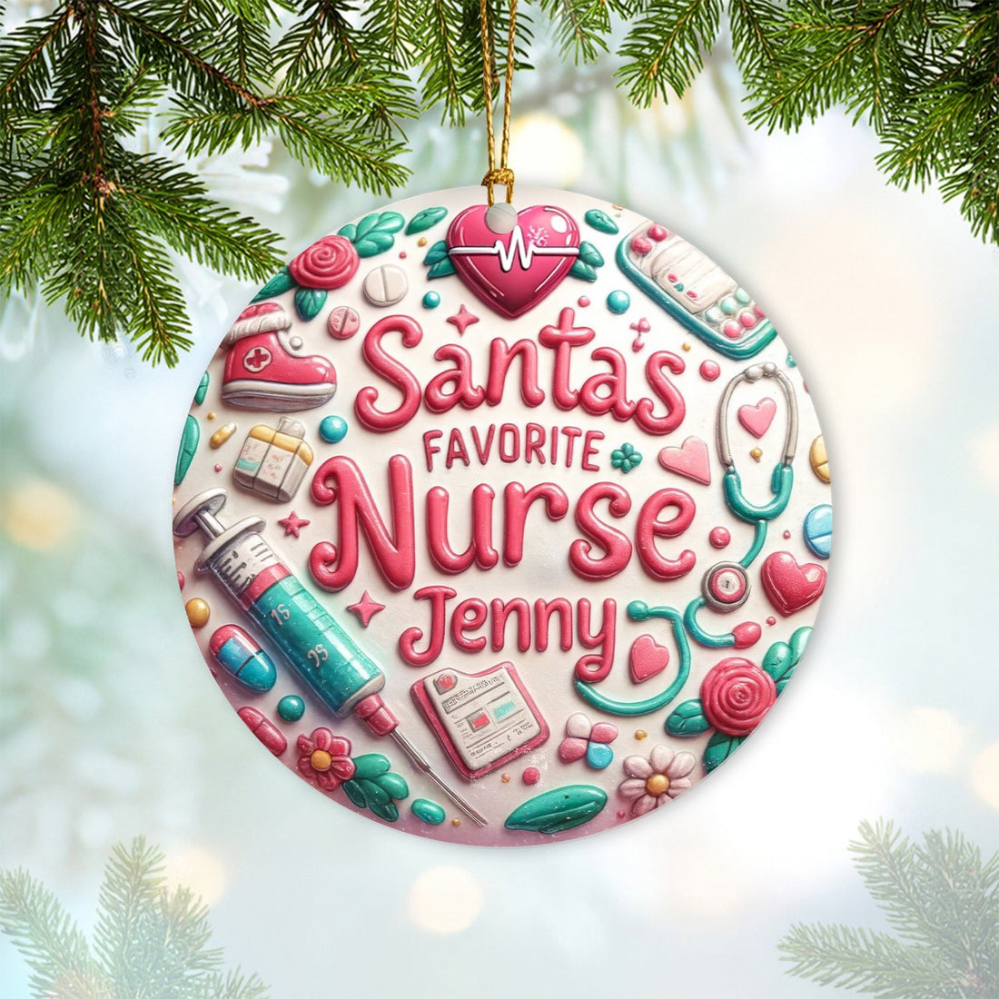 Personalized Santa's Favorite Ceramic Christmas Nurse Ornament