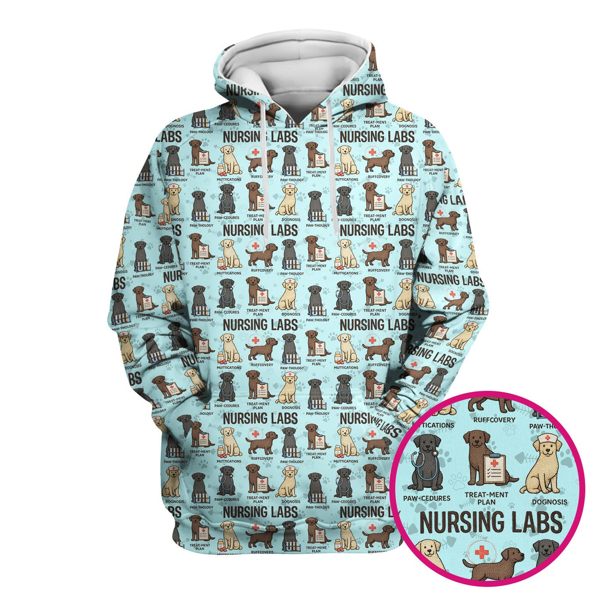 Playful Nursing Labs Dog Pattern Scrub Top, Comfortable Scrubs for Nurses