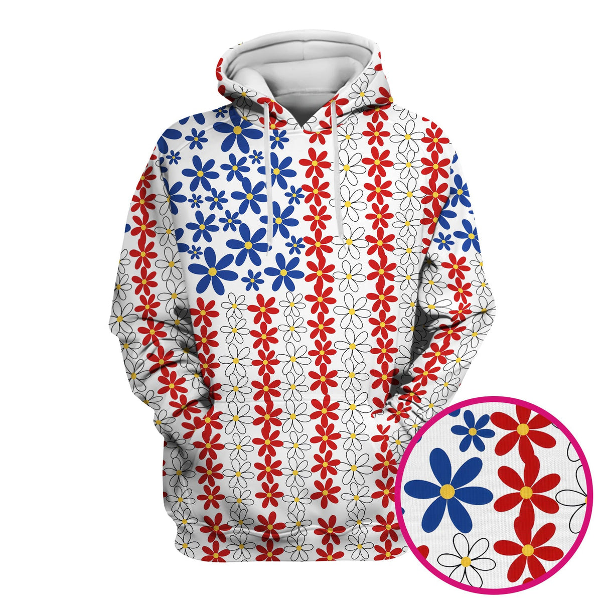 Retro Red Blue Daisy Nurse Scrub Top