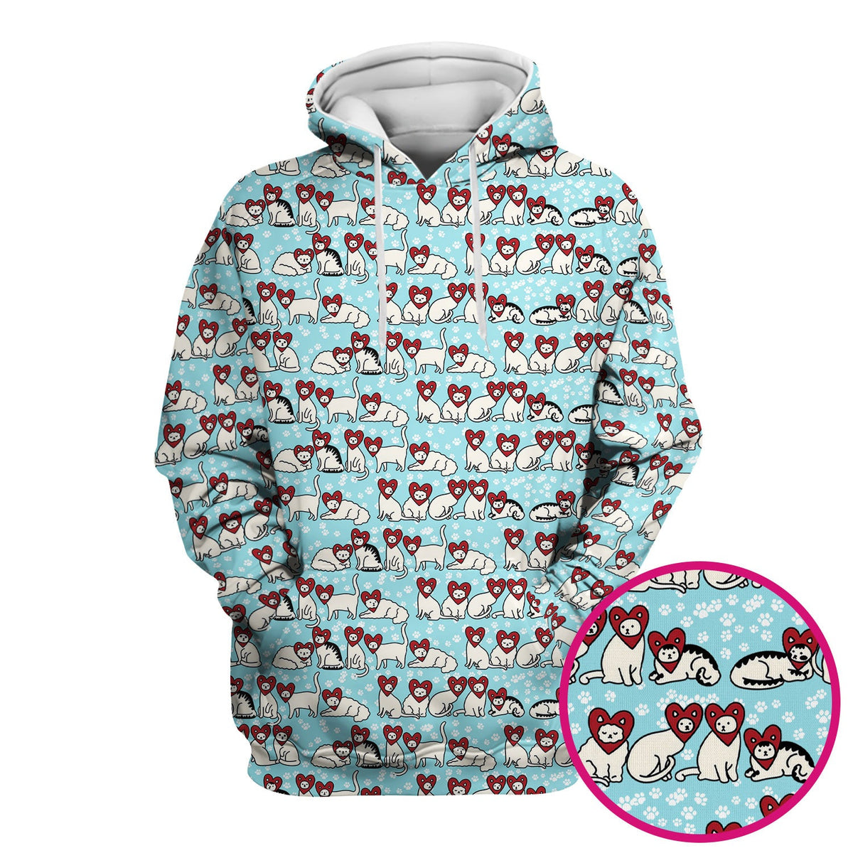 Cute Cat Heart Pattern Scrub Top, Funny Cat Scrub Shirt For Nurses, Breathable Fabrics Nursing Uniform