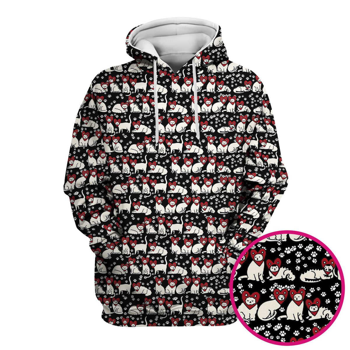 Cute Cat Heart Pattern Scrub Top, Funny Cat Scrub Shirt For Nurses, Breathable Fabrics Nursing Uniform