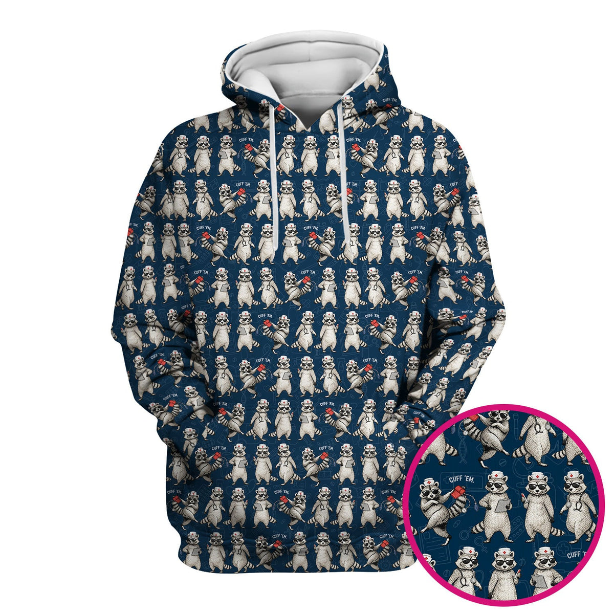 Raccoon Pattern Nurse Scrub Top