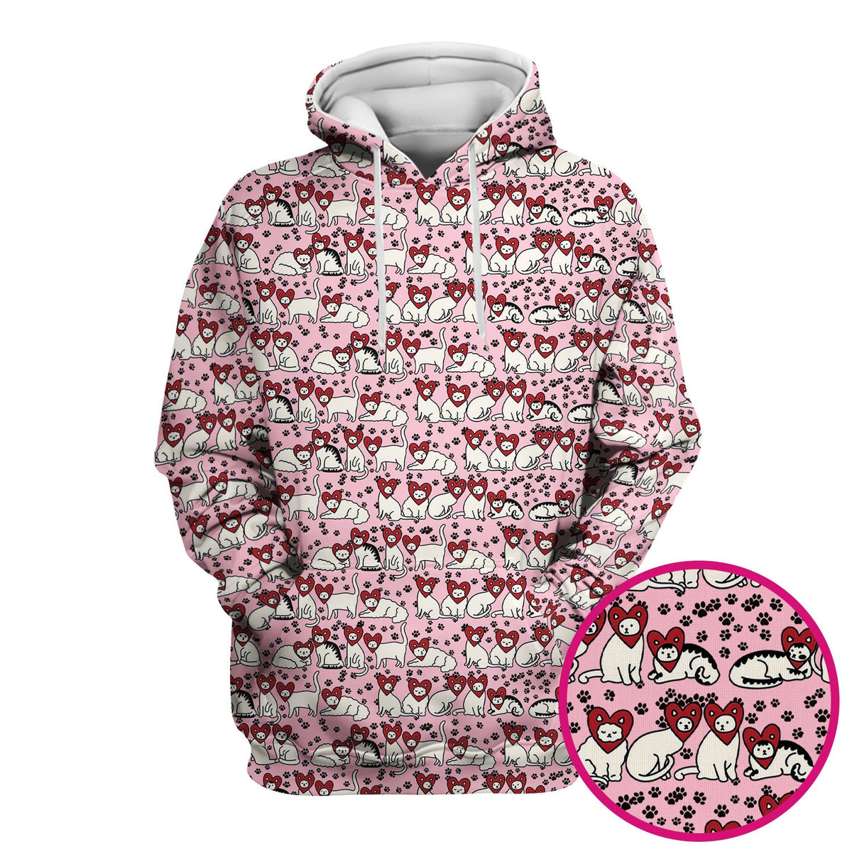 Cute Cat Heart Pattern Scrub Top, Funny Cat Scrub Shirt For Nurses, Breathable Fabrics Nursing Uniform