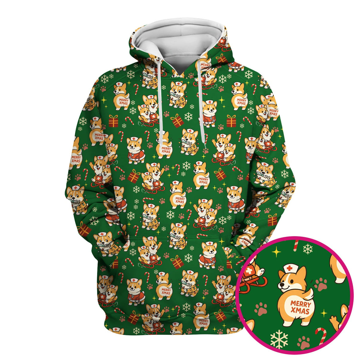 Cute Corgi Dog Scrubs for Christmas - Festive Puppy Pattern Medical Scrub Top - Holiday Christmas Scrubs with Charming Corgi Print
